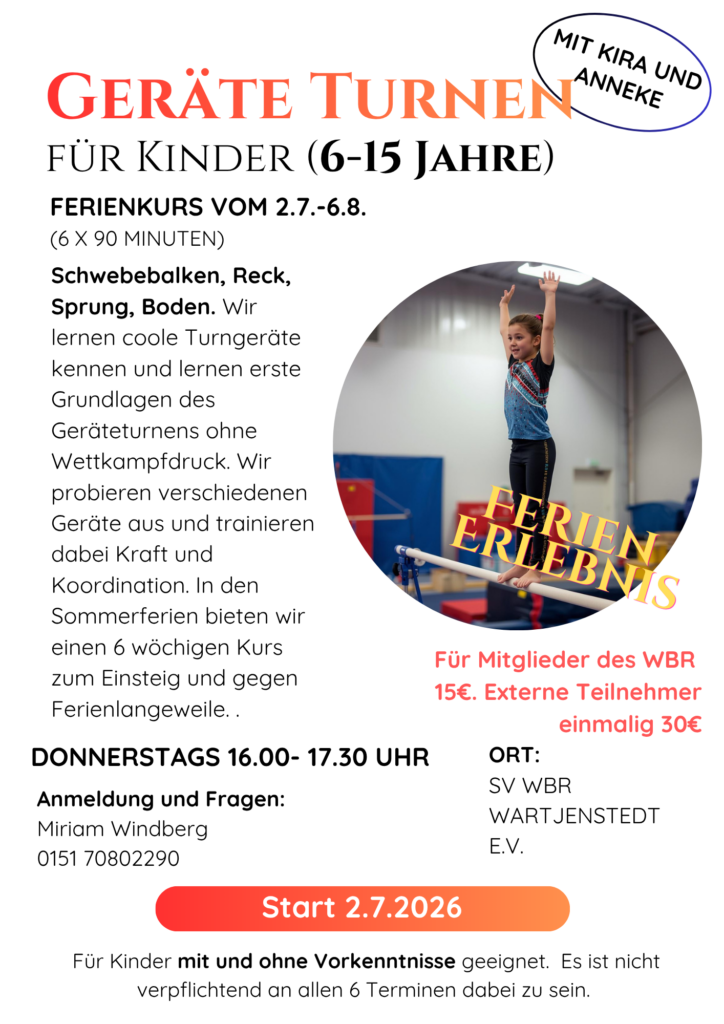 Ferienkurs Geräteturnen Sommerferien 2026 Programm
